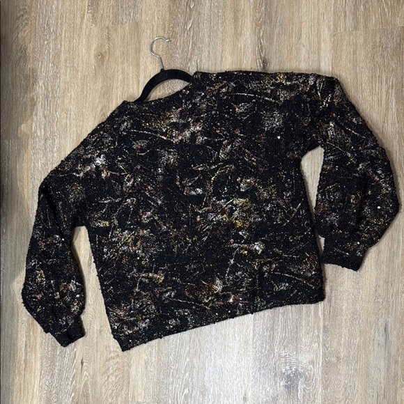 BURU Black and Gold Crew Neck Sweater with Abstract Pattern - Picture 7 of 14